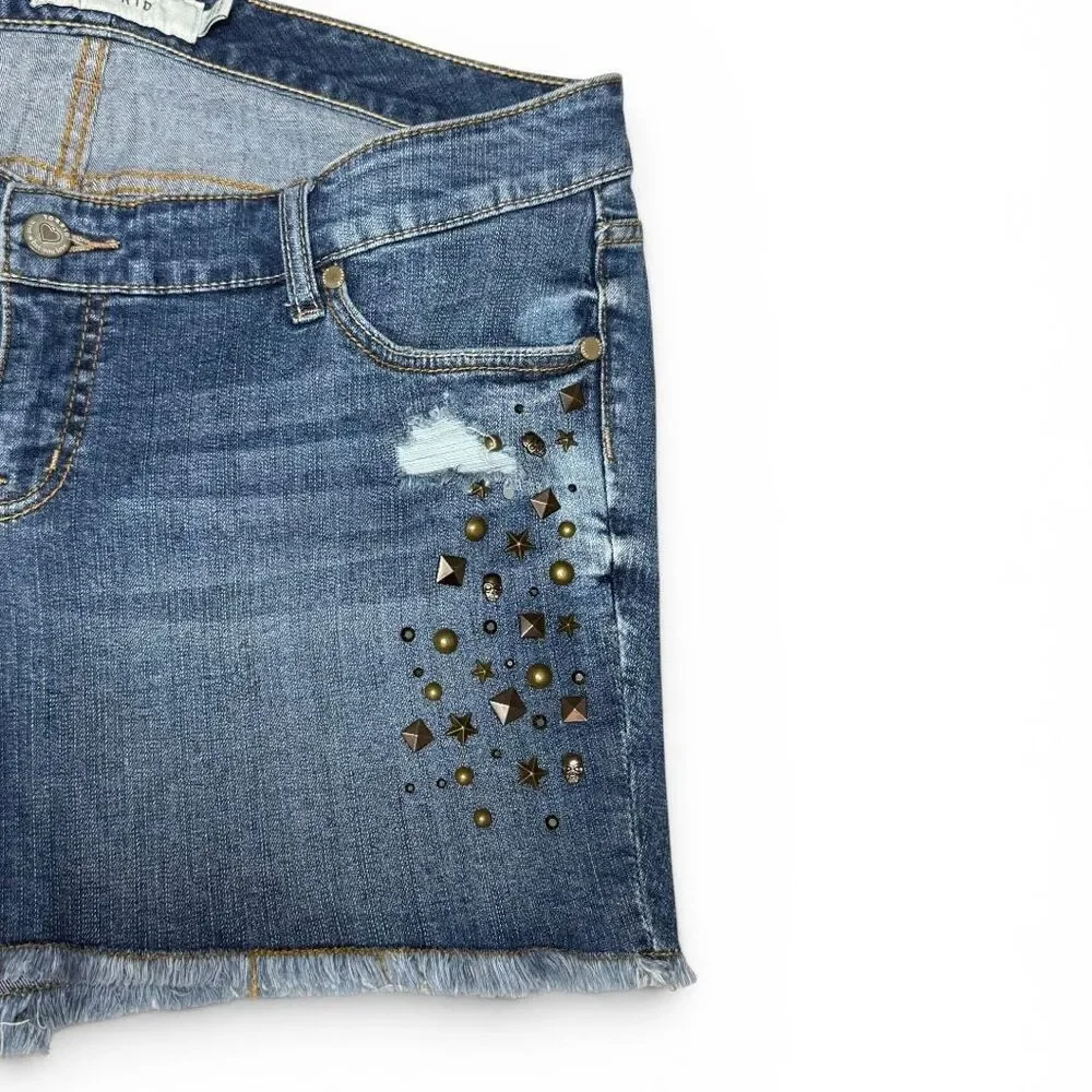 Torrid Blue Denim Skull Studded Cut-off Shorts Sz 14